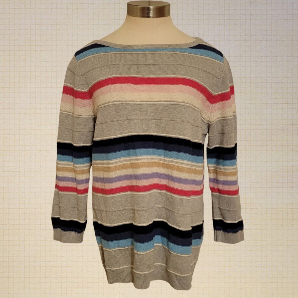 Contemporary Casual Chaps Striped Cotton Linen Sweater XL Lightweight Boatneck